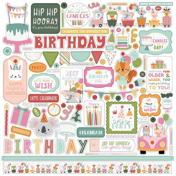 Scrapbooking  Echo Park A Birthday Wish Girl Cardstock Stickers 12