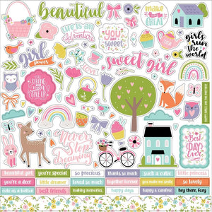 Scrapbooking  Echo Park All About A Girl Cardstock Stickers 12"X12" Elements stickers