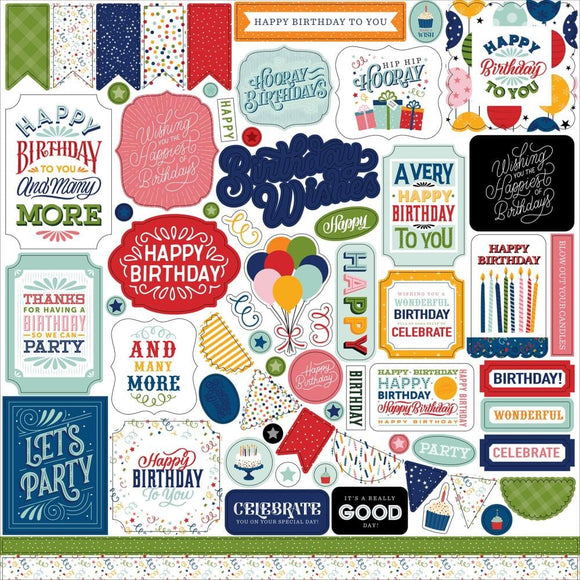 Scrapbooking  Echo Park Birthday Salutations Cardstock Stickers 12