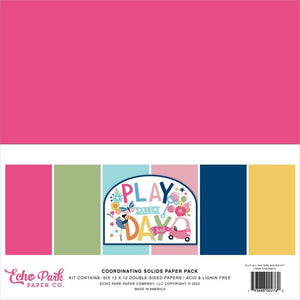 Scrapbooking  Echo Park Double-Sided Solid Cardstock 12"X12" 6/Pkg Play All Day Girl, 6 Colors stickers