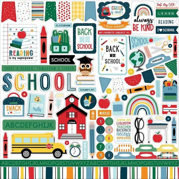 Scrapbooking  Echo Park First Day Of School Cardstock Stickers 12