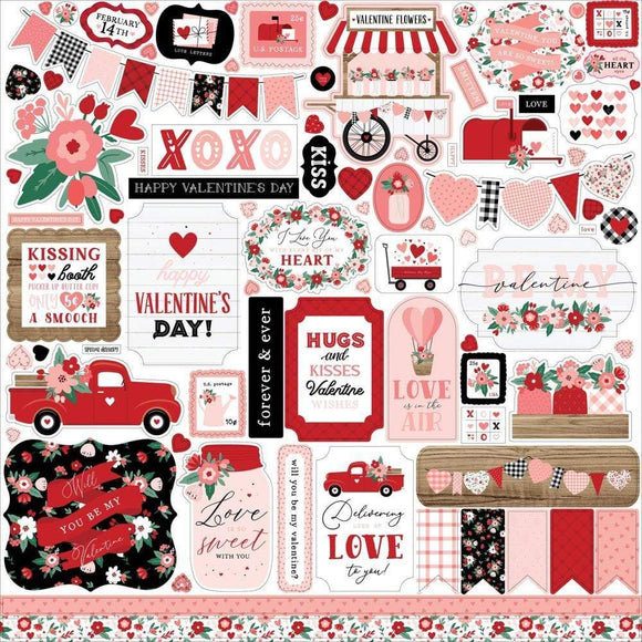 Scrapbooking  Echo Park Hello Valentine Cardstock Stickers 12