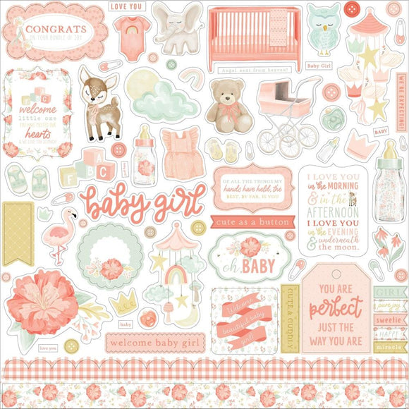 Scrapbooking  Echo Park It's A Girl Cardstock Stickers 12