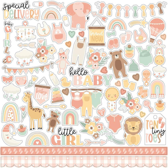 Scrapbooking  Echo Park Our Baby Girl Cardstock Stickers 12
