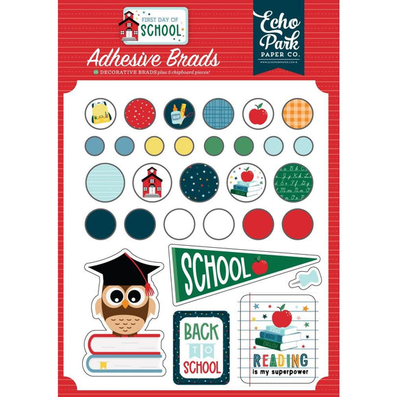 Scrapbooking  Echo Park First Day Of School Decorative Brads plus Chipboard Pieces WASHI