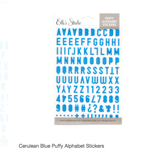 Scrapbooking  Elles Studio Cerulean Blue Puffy Alphabet Stickers Alphas