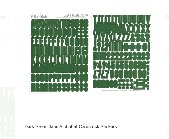 Scrapbooking  Elles Studio Dark Green Jane Alphabet Cardstock Stickers Alphas