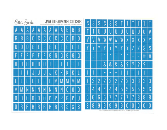 Scrapbooking  Elles Studio Jane Tile Alphabet Cardstock Stickers - Cerulean Blue Alphas
