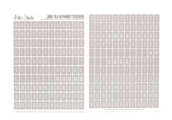 Scrapbooking  Elles Studio -Jane Tile Alphabet Cardstock Stickers - Gray Alphas