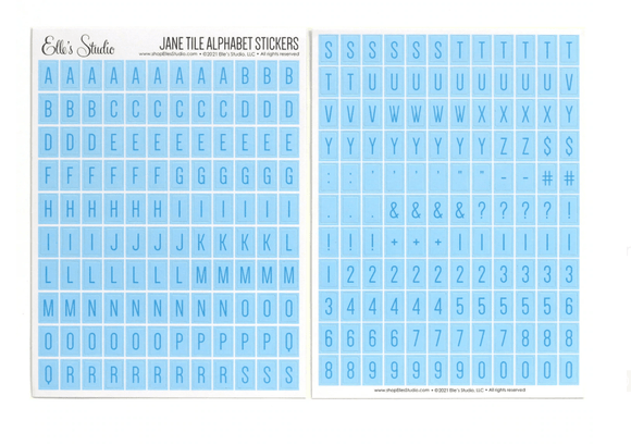 Scrapbooking  Elles Studio Jane Tile Alphabet Cardstock Stickers - Sky Blue Alphas