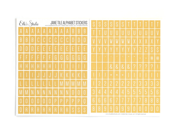 Scrapbooking  Elles Studio Jane Tile Yellow Alphabet Cardstock Stickers Alphas