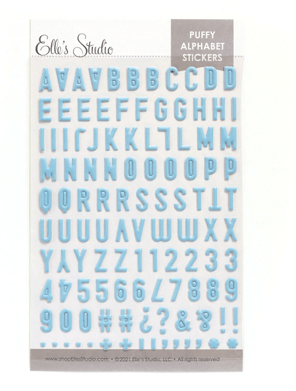 Scrapbooking  Elles Studio Sky Blue Puffy Alphabet Stickers Alphas