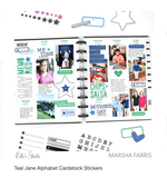 Scrapbooking  Elles Studio Teal Jane Alphabet Cardstock Stickers Alphas