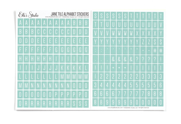 Scrapbooking  Elles Studio - Jane Tile Teal Alphabet Stickers DIES
