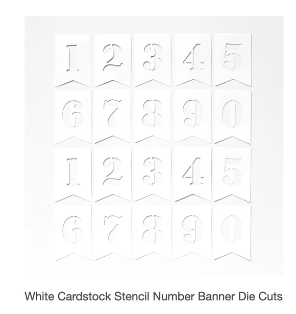 Scrapbooking  Elles Studio - White Cardstock Stencil Number Banner Die Cuts Ephemera