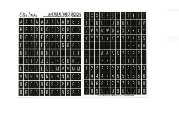 Scrapbooking  Elles Studio - Jane Tile Alphabet Cardstock Stickers - Black kit