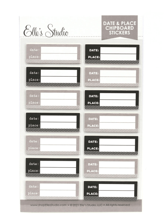 Scrapbooking  Elles Studio Date and Place Chipboard Stickers stickers