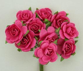 Scrapbooking  Green Tara Hot Pink 2cm Roses 10pc Flowers