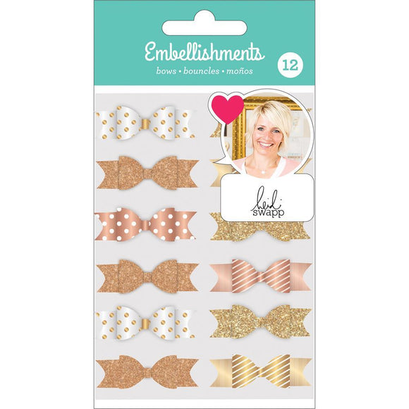 Scrapbooking  Heidi Swapp Paper Bows 12/Pkg Gold W/Glitter & Foil Accents Embellishments