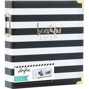Scrapbooking  Heidi Swapp Storyline2 D-Ring Album 8.5"X11" Black Stripe Paper Collections 12x12