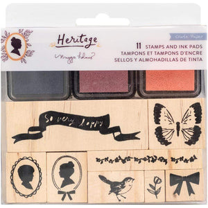 Scrapbooking  Maggie Holmes Heritage -Wooden Stamps & Ink Pads 11pk Paper 12"x12"