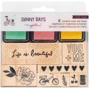 Scrapbooking  Maggie Holmes Sunny Days -Wooden Stamps & Ink Pads 11pk Paper 12"x12"