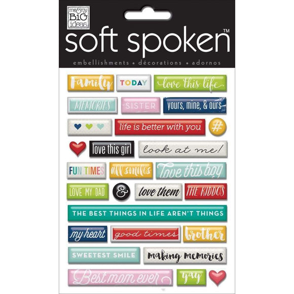 Scrapbooking  Me & My Big Ideas Soft Spoken Themed Embellishments Today Pebbles stickers