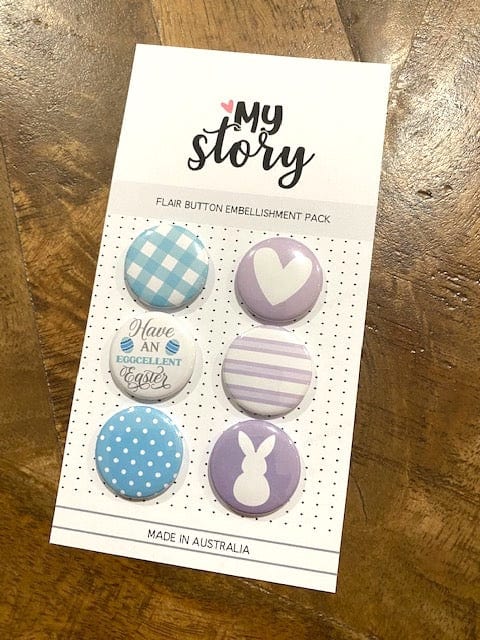 Scrapbooking  My Story Easter Flair Button Collection Blue & Purple 6pk Embellishments