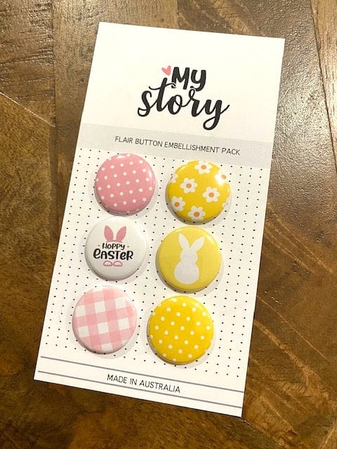 Scrapbooking  My Story Easter Flair Button Collection Pink & Yellow Mix 6pk Embellishments