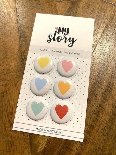 Scrapbooking  My Story Pastel Hearts Flair Button Collection Mix 6pk Embellishments