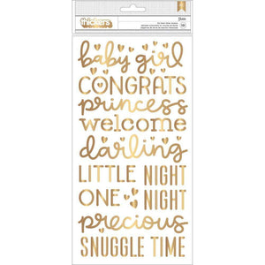 Scrapbooking  Night Night Baby Girl Thickers Stickers 5.5"X11" 151/Pkg Words & Numbers/Gold Foiled Foam Alphas