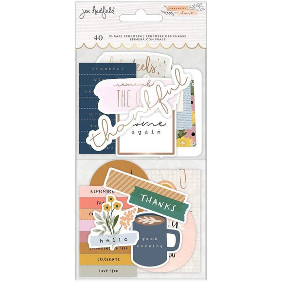 Scrapbooking  Jen Hadfield Peaceful Heart Ephemera Cardstock Die-Cuts Phrase W/Gold Foil Accents Ephemera