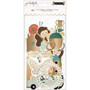 Scrapbooking  Jen Hadfield The Avenue Ephemera Cardstock Die-Cuts 40/Pkg Icons W/Foil Accents ephemera