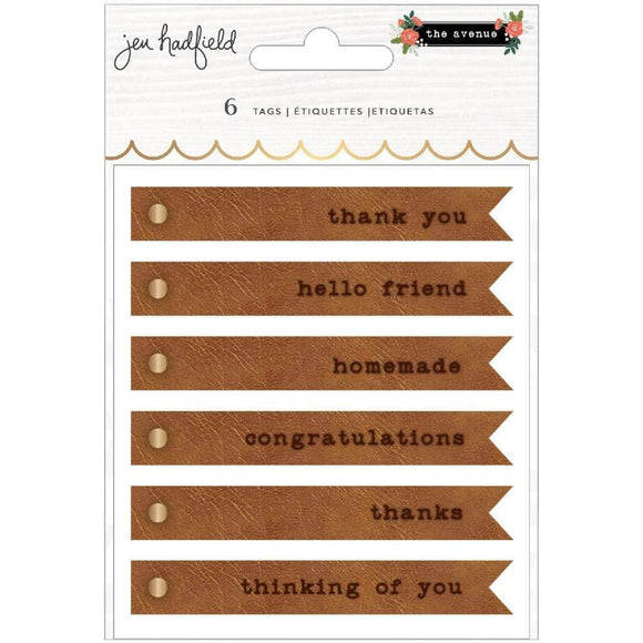 Scrapbooking  Jen Hadfield The Avenue Embossed Faux Leather Tags 6/Pkg Stickers