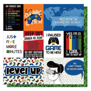 Scrapbooking  Photoplay Gamer Double-Sided Cardstock 12"X12" - Level Up Ephemera