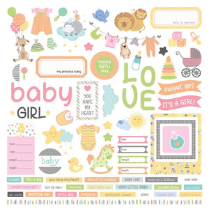Scrapbooking  Hush Little Baby Stickers 12"X12" Baby Girl Elements stickers