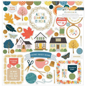 Scrapbooking  Paige Evans Bungalow Lane Chipboard Stickers 12"X12" Icons & Phrase chipboards