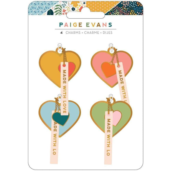 Scrapbooking  Paige Evans Bungalow Lane Charms 4/Pkg Heart Embellishments