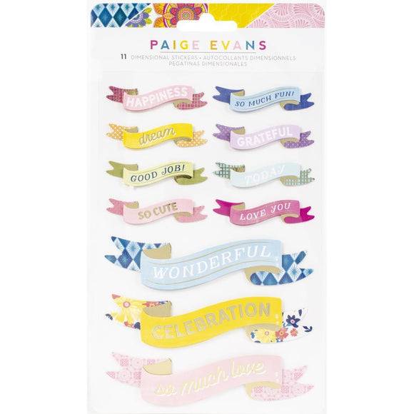 Scrapbooking  Paige Evans Wonders Dimensional Stickers 11/Pkg Banners Embellishments
