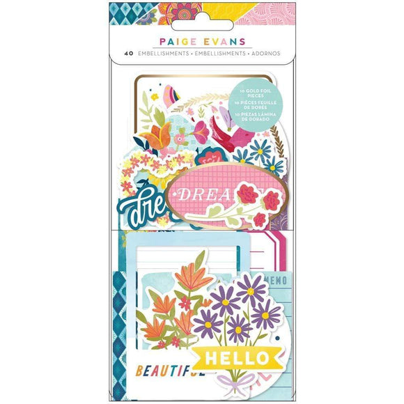 Scrapbooking  Paige Evans Wonders Ephemera Cardstock Die-Cuts Icons W/Gold Foil Accents Ephemera