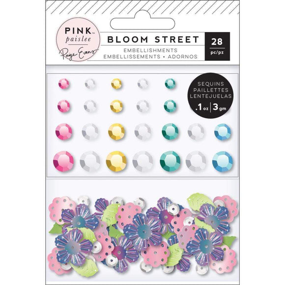 Scrapbooking  Paige Evans Bloom Street Mixed Embellishments Adhesive Gems & Shaped Sequins Paper Pad