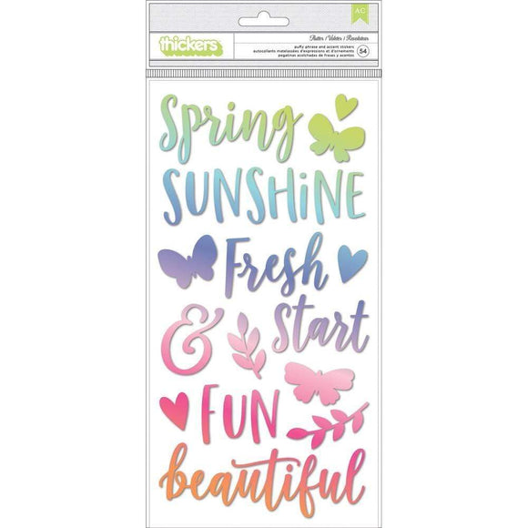 Scrapbooking  Paige Evans Bloom Street Thickers Stickers 54/Pkg Flutter Phrase/Puffy Vinyl Paper Pad