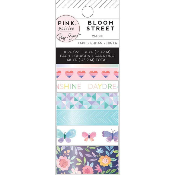 Scrapbooking  Paige Evans Bloom Street Washi Tape 8/Pkg W/Iridescent Foil Accents Paper Pad