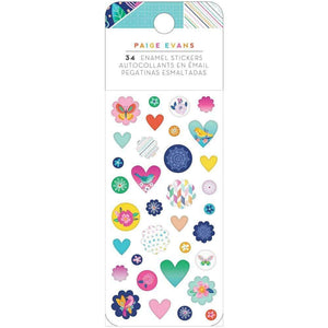 Scrapbooking  Paige Evans Go The Scenic Route Enamel Shapes 34/Pkg W/Iridescent Glitter Accents Puffy Stickers