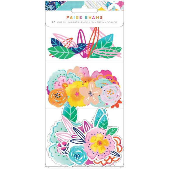 Scrapbooking  Paige Evans Go The Scenic Route Ephemera Cardstock Die-Cuts Floral, 50/Pkg Puffy Stickers