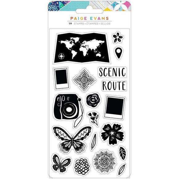 Scrapbooking  Paige Evans Go The Scenic Route Acrylic Stamps 19/Pkg Stamps