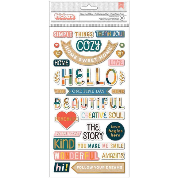 Scrapbooking  Paige Evans Bungalow Lane Thickers Stickers 79/Pkg Home Sweet Home Phrase stickers