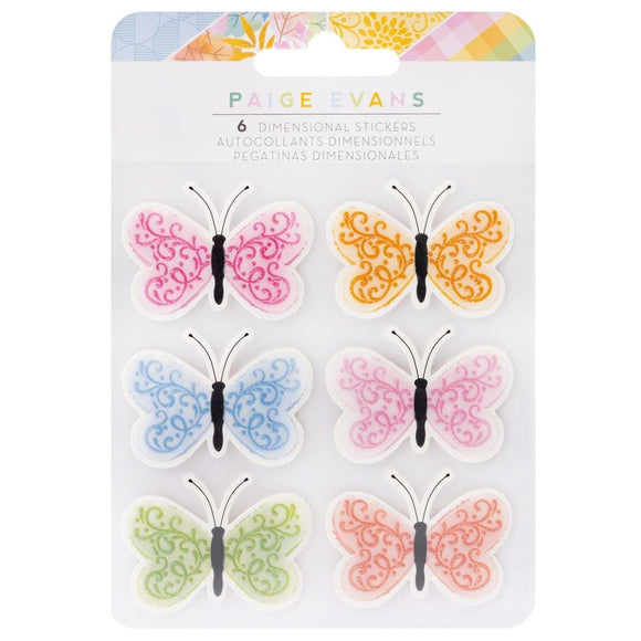 Scrapbooking  Paige Evans Garden Shoppe Dimensional Stickers 6/Pkg Butterflies stickers
