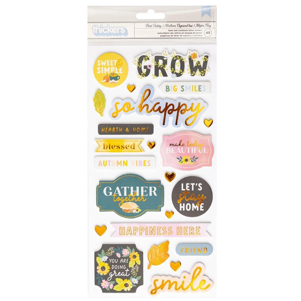 Paige Evans Garden Shoppe Thickers Stickers 49/Pkg Best Today Phrase W