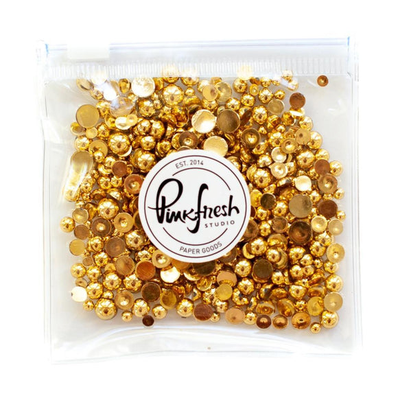 Scrapbooking  Pinkfresh Jewel Essentials - Metallic Pearls Gold Embellishments